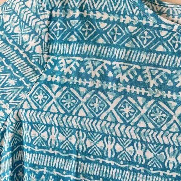 Karissa and Me Flare Sleeve Top Womens Small Teal Blue Aztec Print NEW - Picture 2 of 11
